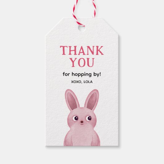 Roze konijn Dank je wel Cadeaulabel (Voorkant)