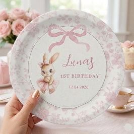 Roze Konijn Eerste Verjaardag Persoonlijke Feestbo Papieren Bordje