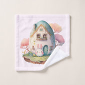 Roze konijn & ei gevormd huis kawaii stijl bad handdoek (Wasdoekje)