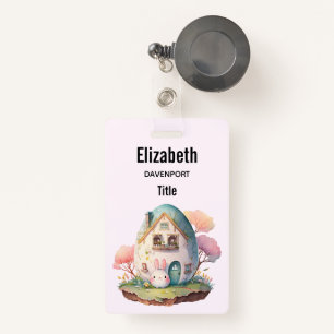 Roze konijn & ei gevormd huis kawaii stijl badge