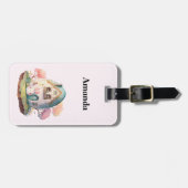 Roze konijn & ei gevormd huis kawaii stijl bagagelabel (Voorkant horizontaal)
