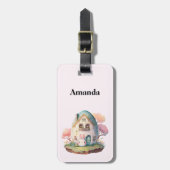 Roze konijn & ei gevormd huis kawaii stijl bagagelabel (Voorkant verticaal)