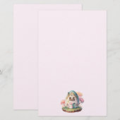 Roze konijn & ei gevormd huis kawaii stijl briefpapier (Voorkant / Achterkant)