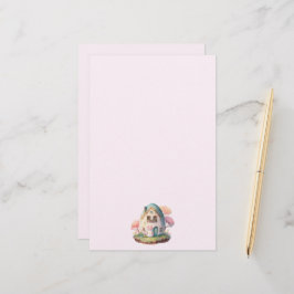 Roze konijn & ei gevormd huis kawaii stijl briefpapier