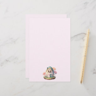 Roze konijn & ei gevormd huis kawaii stijl briefpapier