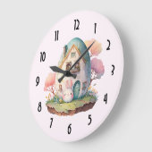 Roze konijn & ei gevormd huis kawaii stijl grote klok (Hoek)