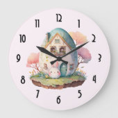 Roze konijn & ei gevormd huis kawaii stijl grote klok (Voorkant)