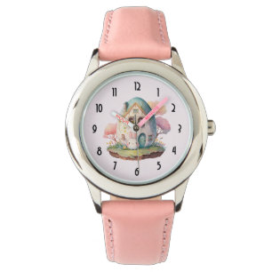 Roze konijn & ei gevormd huis kawaii stijl horloge