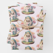 Roze konijn & ei gevormd huis kawaii stijl inpakpapier vel (In situ)