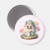 Roze konijn & ei gevormd huis kawaii stijl magneet (Voorkant / Achterkant)