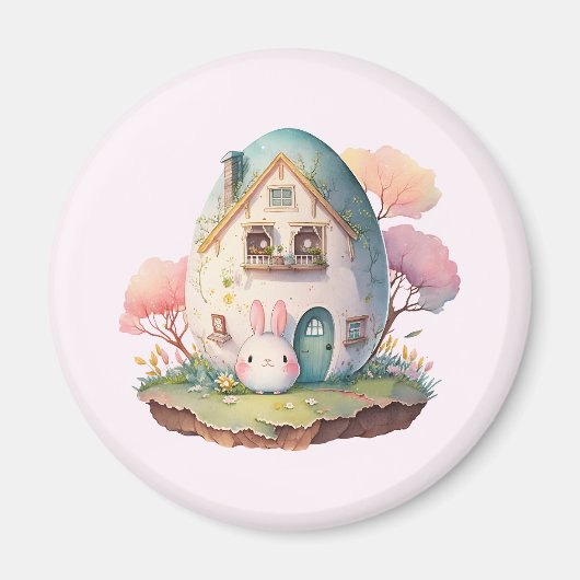 Roze konijn & ei gevormd huis kawaii stijl magneet (Voorkant)