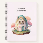 Roze konijn & ei gevormd huis kawaii stijl notitieboek (Voorkant)