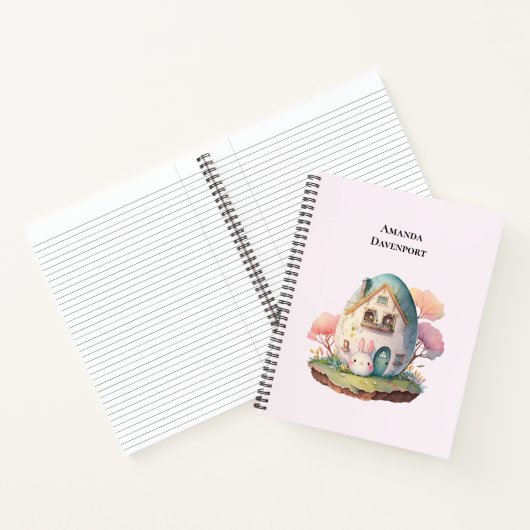 Roze konijn & ei gevormd huis kawaii stijl notitieboek (Binnen)