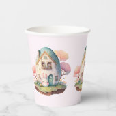Roze konijn & ei gevormd huis kawaii stijl papieren bekers (Voorkant)