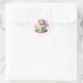 Roze konijn & ei gevormd huis kawaii stijl ronde sticker (Tas)