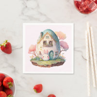 Roze konijn & ei gevormd huis kawaii stijl