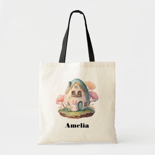Roze konijn & ei gevormd huis kawaii stijl tote bag (Voorkant)