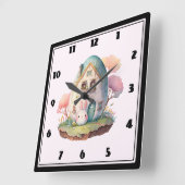 Roze konijn & ei gevormd huis kawaii stijl vierkante klok (Hoek)