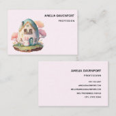 Roze konijn & ei gevormd huis kawaii stijl visitekaartje (Voorkant / Achterkant)