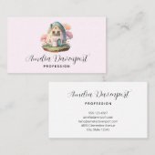 Roze konijn & ei gevormd huis kawaii stijl visitekaartje (Voorkant / Achterkant)