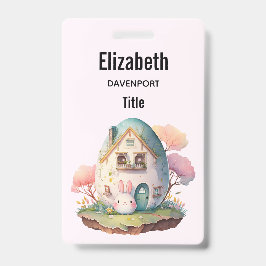 Roze Konijn & Eivormig Huis Kawaii Stijl Badge