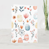 roze konijn en bloem feestdagen kaart (Achterkant)