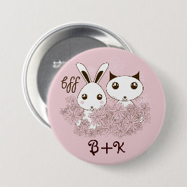 Roze  Konijn en Kitten Beste Vrienden Voor Altijd  Ronde Button 7,6 Cm