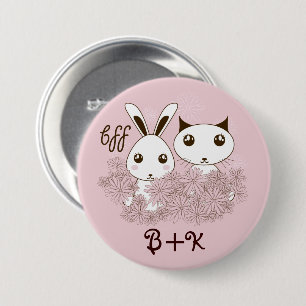 Roze Konijn en Kitten Beste Vrienden Voor Altijd Ronde Button 7,6 Cm