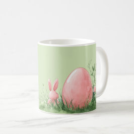 Roze konijn en paasei in bloemenweide koffiemok