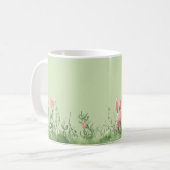 Roze konijn en paasei in bloemenweide koffiemok (Voorkant links)