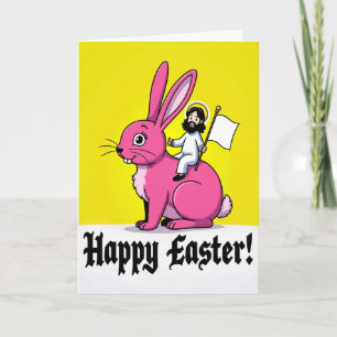 Roze Konijn Happy Easter Kaart