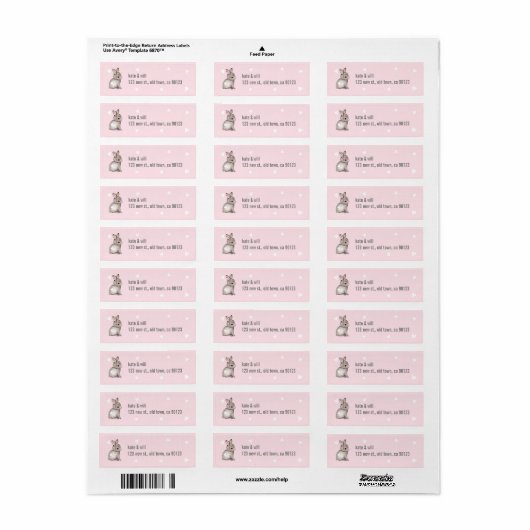 Roze konijn hart retour adres labels (Full Sheet)