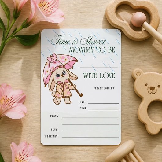 Roze Konijn Invul Baby Shower Uitnodiging