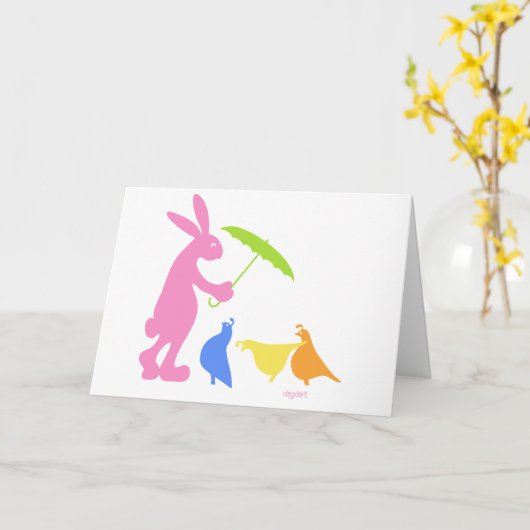 Roze Konijn Kaart (Gele Bloem)
