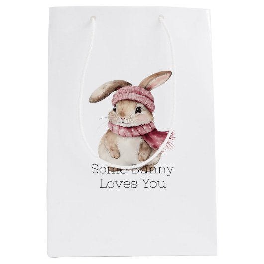 Roze Konijn Kerst Medium Cadeauzakje (Voorkant)
