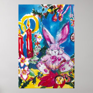 ROZE KONIJN, KERSTKAARSEN EN HULSTBES POSTER