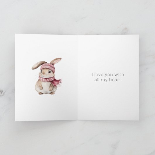 Roze Konijn Konijn Liefde Kaart (Binnen)