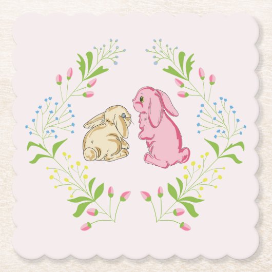 Roze Konijn Krans Pasen Onderzetter (Voorkant)