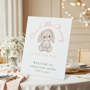 Roze Konijn Meisje Baby Shower Welkom Reclamebord Met Voetstuk
