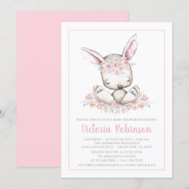 Roze konijn meisje Waterverf Baby shower Kaart