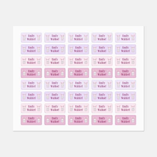 Roze Konijn Naamlabels voor Kinderkleding School Labels (Vel)