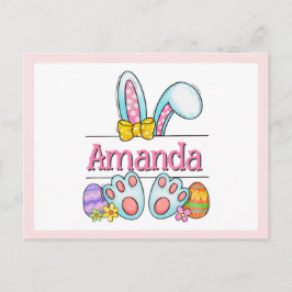 Roze Konijn Pasen Ansichtkaart Briefkaart