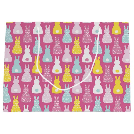 Roze konijn Pasen Verjaardag Groot Cadeauzakje (Voorkant)