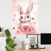 Roze Konijn Pastel Super Schattig harten Bruine Og Poster (Thuiskantoor)