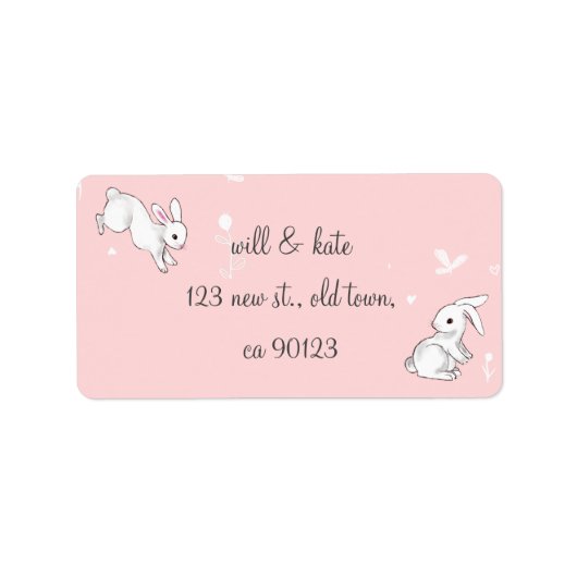 Roze konijn retour adreslabels etiket (Voorkant)