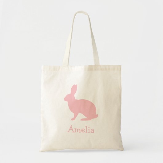 Roze Konijn Silhouet Met Naam Pasen Tote Bag (Voorkant)