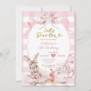 Roze Konijn Thee Feestje Meisje Verjaardag Laten w Kaart