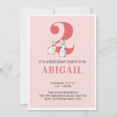 Roze konijn tweede verjaardag uitnodiging (Voorkant)