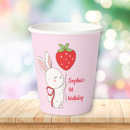 Roze Konijn Verjaardag Aardbei Papieren Bekers