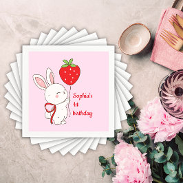 Roze Konijn Verjaardag Aardbei Servet